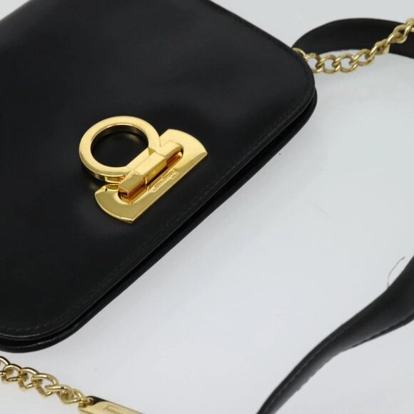 Salvatore Ferragamo Gancini Chain Bag Leather 2way Black Gold Silver Auth hk2202 - Picture 11 of 16